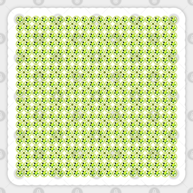 Simple spring toned pattern made of circles, stars and tones of green Sticker by stephenignacio